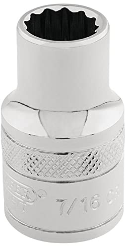 Draper 49018 Square Drive Hi-Torq 12 Points Socket 3/8 Length, 7/16, Blue