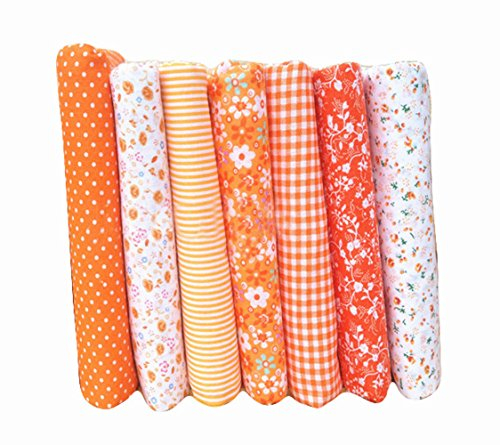 7 Tressen Twill Baumwolle Stoff für Schnittmuster Patchwork Fat Quarters Tissue Quilt DIY Mustertuch Tuch 50 cm x 50 cm (orange)