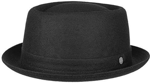 LIERYS Panno Wool Pork Pie Filzhut Temperaturregulierend Hut Made in Italy Damen Herren Herbst Frühling Fedora schwarz S (54-55 cm)