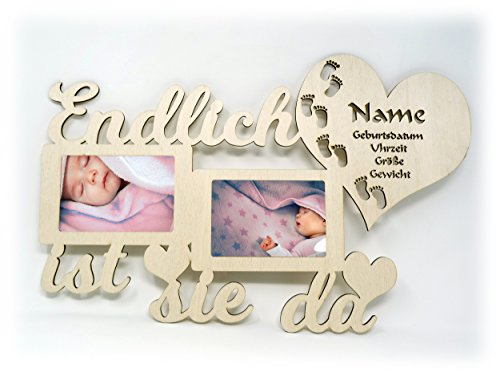 Baby Wand Bilderrahmen mit Namen und Geburtsdaten Endlich ist er I sie da Geschenke zur Geburt Geschenke für das Babyzimmer erstes Jahr Babygeschenke für Junge und Mädchen (Mädchen)