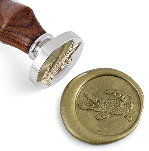 Mceal Wachssiegelstempel, Silberner Messingkopf mit Holzgriff (Krokodil)