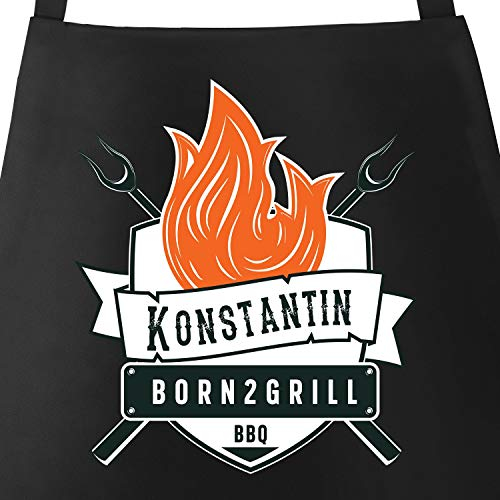MoonWorks® Personalisierte Grill-Schürze für Männer mit Name Born To Grill Spruch Baumwoll-Schürze Küchenschürze schwarz unisize