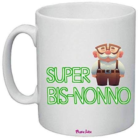 Regali Pazza idea Tazza Super Bis Nonno - 8x10 cm - Ceramica Lavabile - Decorata con Frase - Regalo Compleanno - Collezione Nonni
