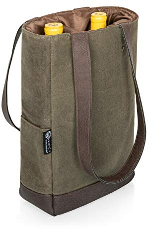 PICNIC TIME Legacy - a Brand, 2-Bottle Insulated Wine Bag, Distressed Waxed Canvas Wine Tote Bag, Wine Gift Bag