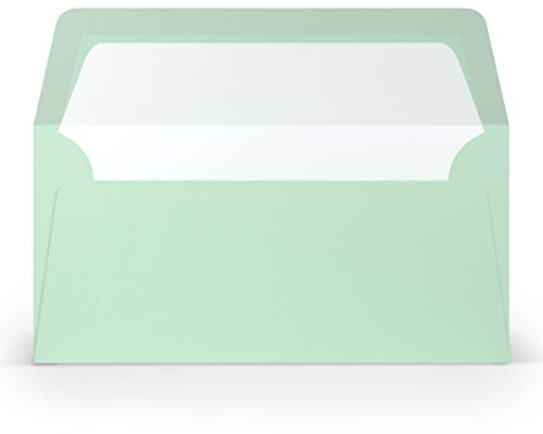 PAPERADO 250 Briefumschläge DIN lang/DL - Mint gerippt Eukalyptus Hell-Grün - 100 g/m² Kuvert ohne Fenster 22 x 11 cm - Umschläge mit Nassklebung gerader Klappe
