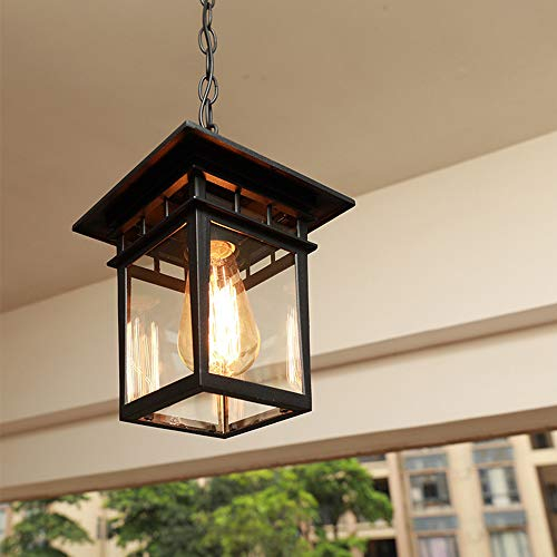 Chao Zan Schwarz Outdoor Höhenverstellbar Pendellampe Retro Außen/Innen Hängeleuchte Wasserdichter Aluminium Glas Pendelleuchte für Garten Eingang Flur Balkon Pavillon Villa Trauben Rahmen E27