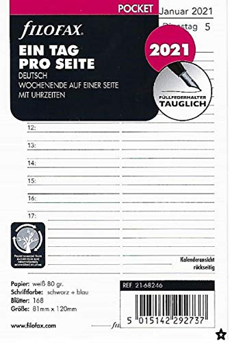 Filofax 2021 Pocket A7 Kalender Kalendarium 1Tag 1Seite Tagesplaner Deutsch 21-68246
