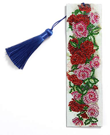 VETPW 5D DIY Diamant Malerei Lesezeichen mit Rose Design, Malen Nach Zahlen Kit, Special Shaped Diamond Pasted Painting Bookmark, Stickerei Malerei Quaste Leder Lesezeichen Set
