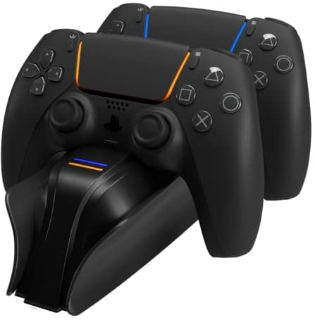 snakebyte PS5 TWIN CHARGE 5 - PlayStation 5 Ladestation für DualSense PS5 Controller, 2 Std Fast Charging Schnellladung für Wireless Controller, Type-C Kabel, LED-Ladestatusanzeige, PS5 Design schwarz