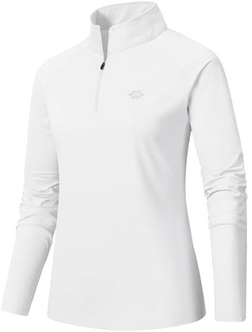 AjezMax Donna Maglia da Corsa a Maniche Lunghe 1/4 Zip Felpa in con Mezza Felpa in Pile Leggero Sportivo Sportiva Bianco x-Large