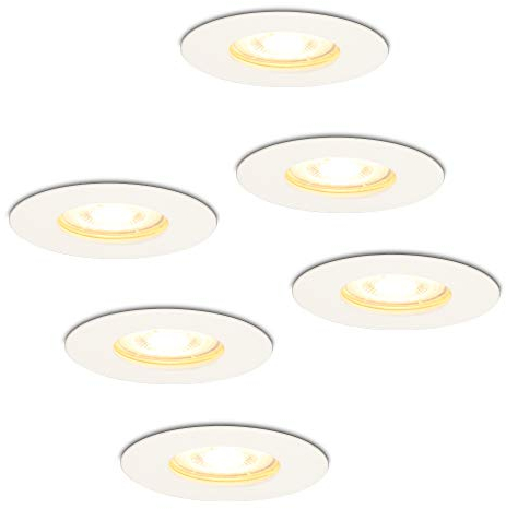HOFTRONIC - 6er LED Einbaustrahler 230V Weiß IP65 Wasserdicht Dimmbar GU10 2700K Extra Warmweiß 6x5W 6x400 Lumen Deckeneinbauleuchte Einbauspots für innenbereich und Außenbereich