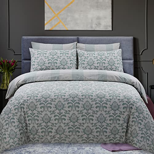 DTEX HOMES Single Duvet Cover Set 100% Pure Cotton Reversible Printed Hotel Quality Duvet Cover Ultra Soft Easy Care Single Duvet Set Super Soft and Luxury Duvet Cover Sets (Istambul Green)