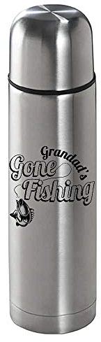Personalised Gone Fishing Brushed Steel Insulated Vacuum Flask 500ml - Engraved - Enter Your Custom Text.