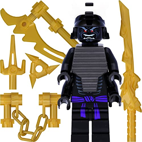 LEGO Ninjago Minifigur Lord Garmadon (mit 4 Armen, Legacy) und 7 goldene Waffen