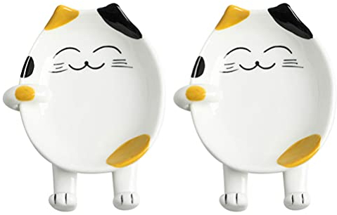 Lurrose 1 lot de 2 repose-cuillère en céramique blanc en forme de chat pour dessus de cuisinière, repose-cuillère à café, louche, repose-ustensile de cuisine en porcelaine