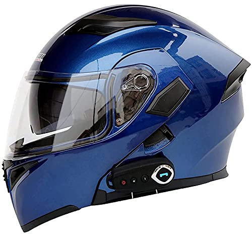 Casco Moto Modular Bluetooth, Casco Moto ​Integral Abatible DOT/ECE Homologado Con Doble Visera Casco Integral Con Micrófono Mp3 Radio FM Reducción De Ruido Casco Ventilado Moto Blue,M