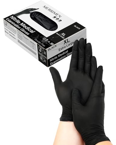 Merrimen Nitrile Disposable Gloves - Powder & Latex Free, Durable Synthetic Rubber, Single Use Protective Gloves for Healthcare, Food Handling & Cleaning - X Large (Pack of 100)