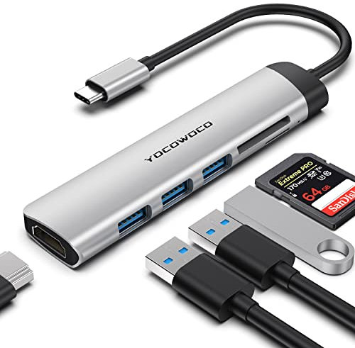 YOCOWOCO USB C Hub, 6 in 1 USB C Multiport Adapter with 4K HDMI, 3 USB 3.0 Ports, SD/Micro SD Card Reader, USB Splitter with 5Gbps Transfer for MacBook Air, iPhone 15 Pro/Pro Max, Galaxy, XPS, iPad