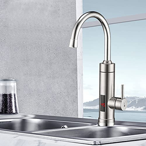 3000W Edelstahl Wasserhahn mit Durchlauferhitzer 360° Drehbarer Küchenarmatur Warmwasserhahn mit LED-Temperaturanzeige Armatur für Küche Bad Instant Heißwass