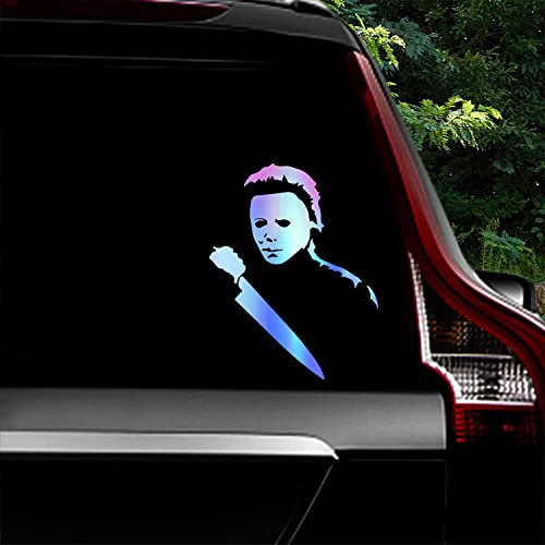 Leniutor Vinyl-Aufkleber mit Masken-Mörder mit Messer, wasserdicht, Horror, klassischer Film, Auto-Aufkleber für Stoßstange, Fenster, Laptop, 14 x 18 cm (holografisches Blau), 2 Stück