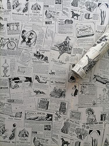 Zerenfy Vintage Newspaper Wallpaper, Self Adhesive Peel and Stick Wall Contact Paper Roll Decorative Covering for Decoration Countertops Renovate Old Furniture Classroom Shelves Desk 17.71 X 118