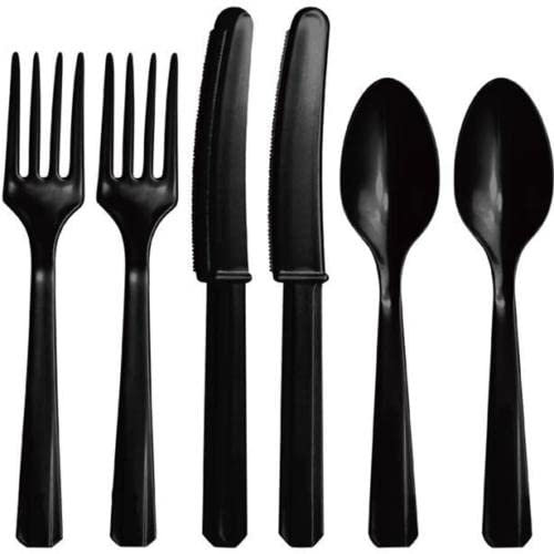 Party Buz WE VALUE YOUR TRUST Assorted Plastic Reusable Cutlery Set 18 Pcs, Pack of 18 (Black)