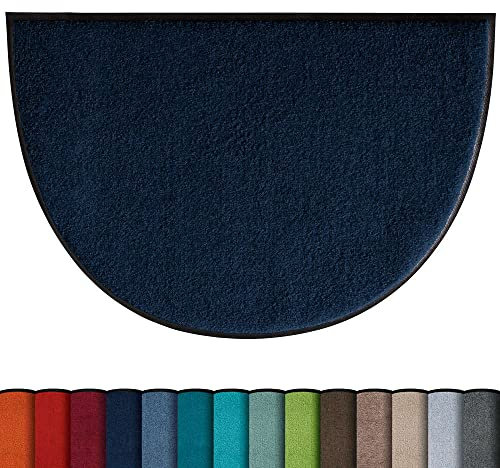 Erwin Müller Fußmatte Mainz, Schmutzfangmatte, Sauberlaufmatte Uni dunkelblau Größe 60x85 cm halbrund - rutschfest, pflegeleicht, für Fußbodenheizung geeignet (weitere Farben, Größen)