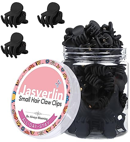JASVERLIN Lot de 50 petites pinces à cheveux noires mates pour cheveux fins et fins, mini accessoires de cheveux en plastique pour le coiffage, pinces antidérapantes et solides (noir mat)