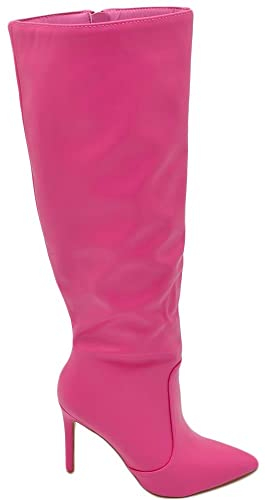 Malu Shoes Stivali alti donna al ginocchio in pelle rosa fucsia a punta tacco a spillo 12 cm zip lunga aderente moda linea Basic (36 EU)