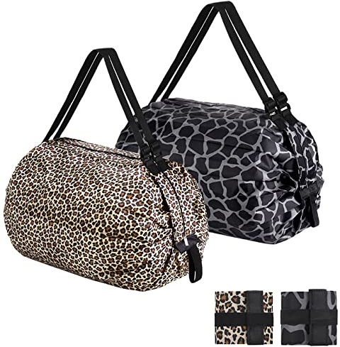 QZDAFFIC 2 Stück Einkaufstasche Faltbar Tote Bag Big Bag mit Reißverschluss, Shopper Tasche Damen Groß Wiederverwendbare Jutebeutel für Reisen Camping