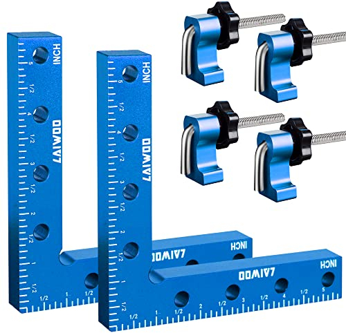 LAIWOO Morsetto Angolari 90 Gradi, Piastra di Posizionamento 140 mm, 4 Paia di Clip di Fissaggio, Angolo Retto Tipo L, Tenditore Angolare per Cornici, Scaffali