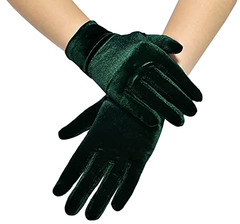 Damen Handschuhe Satin Classic Opera Fest Party Audrey Hepburn Handschuhe 1920er Stil Handschuhe Elastisch Erwachsene Größe für Damen Handgelenklange Kurze Samt Handschuhe Party Kostüm Handschuhe,Grün