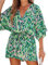 CUPSHE Damen Jumpsuit V-Ausschnitt Kurzarm Strampler Leopardenmuster Weites Bein Kurz Overall mit Gürtel Casual Lose Playsuit Grün S