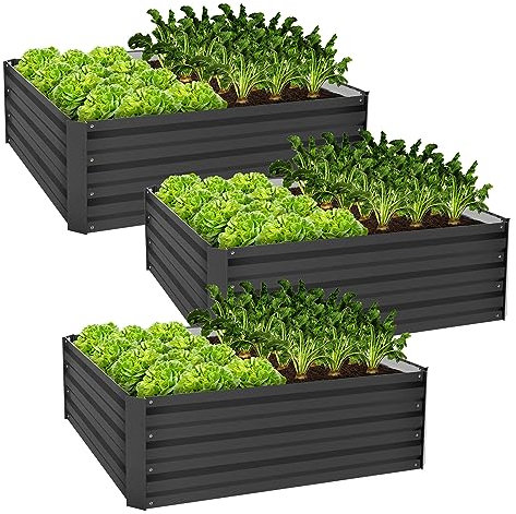 ML-Design Juego de 3x Arriate de Altura para Plantas, Cama Elevada 90 x 90 x 30 cm 240 Litros Antracita Marco para Huerto Urbano, Impermeable Accesorio para Jardín Ideal Verduras Frutas Flores Cultivo