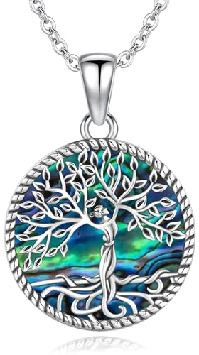 Collana Albero della Vita, Ciondolo Albero della Vita Conchiglia Abalone in Argento Sterling 925, Collier Gioielli Hypoallergénique Regali per Sorelle Mamma Figlia