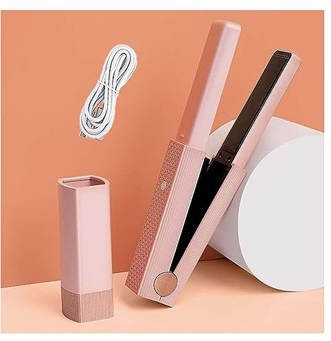 Fer à Lisser Et à Boucler Les Cheveux, Lisseur Portable USB Rechargeable, Fer à Boucler Portable, Mini Lisseur De Voyage, Chauffage Rapide Et Température Réglable (Pink)