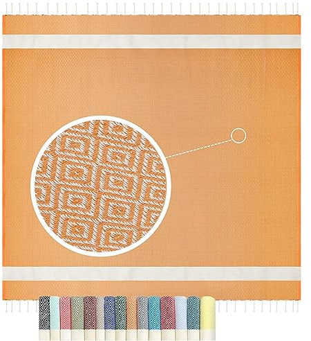 Tagesdecke Baumwolle 200 x 200 cm, Überwurf Sofa + Couch + Bett | Bettüberwurf Sofadecke, dünne Wohndecke Sommer - Winter, boho orientalisch gemustert | Couchdecke Sofaüberwurf Decke (Orange)