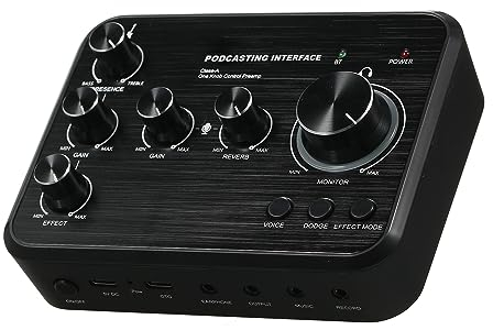 summina Tarjeta de sonido profesional para tocar instrumentos y cantar estudio de producción de podcasts recargable con una perilla de control preamplificador tarjeta de sonido en vivo con 5 efectos