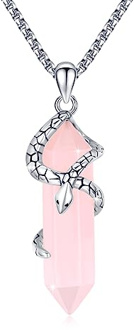 ZIPPICE Schlangen Halskette Rosenquarz Heilkristall Anhänger Halskette 925 Sterlingsilber Schlangenquarz Kristall Halskette rosa sechseckiger Quarz Schmuck Geburtstagsgeschenke für Frauen und Mädchen