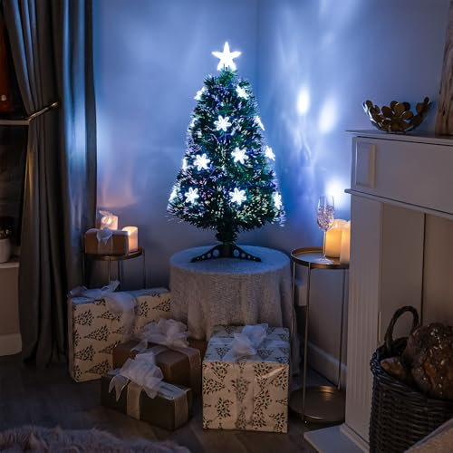 3ft Green Fibre Optic Christmas Tree with LED Snowflakes