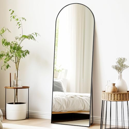 Melodieux Miroir Pleine Longueur, Arc, 161 x 52 cm, Grand Miroir autoportant, Cadre en Aluminium, Noir, pour Dressing, Salon, Chambre à Coucher