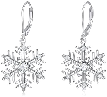Damen Schneeflocke Ohrhänger 925 Sterling Silber Winterschmuck Erntedankfest Weihnachts Geschenk (Schneeflocken Ohrringe)