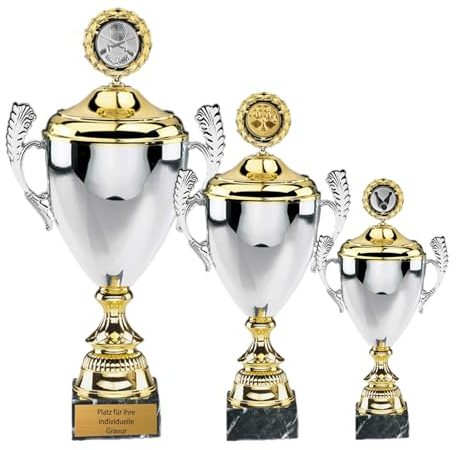 eberin – Metall Pokal Manuel Silber/Gold – Pokal, Trophäe, Award – mit oder ohne Gravur – in 3 Größen erhältlich