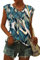 WNEEDU T-Shirt Damen Sommer V Ausschnitt Tank Top Locker Bluse Oberteile Top Sommer Damen Leicht und Luftig mit Flügelärmeln Tropischer Blattdruck XL