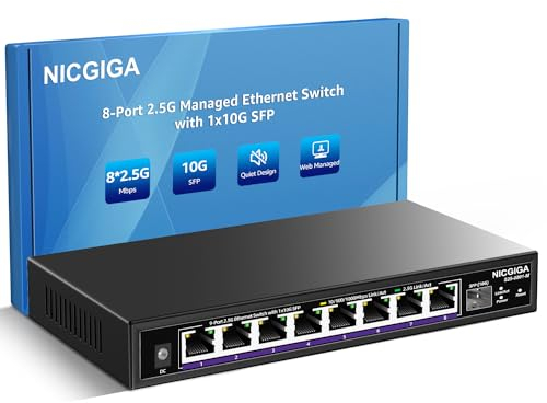 8 Port 2.5G Web Smart Managed Ethernet Switch with 10Gbps SFP Uplink,Compatible with 100/1000/2500Mbps Network, 2.5Gbps Management Switch Easy for 2.5Gb NAS,PC,WiFi6 Router,Wireless Ap.