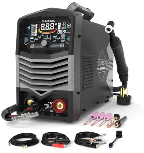 Sunstac 250A AC/DC Aluminum TIG Welder with Pulse, 110V/220V Dual Voltage TIG Welding Machine with DC TIG/AC TIG/Pulse TIG/SPOT TIG/Stick (GET YOUR FREE ADAPTER)