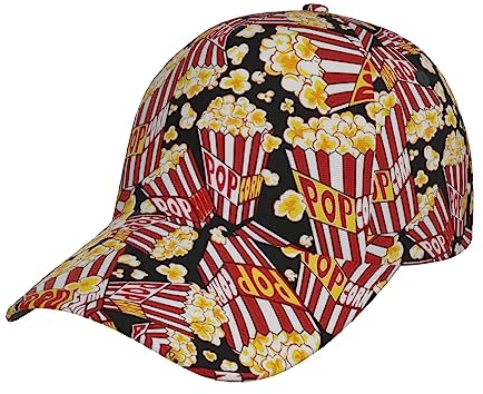 Popcorn Print Sommer Unisex Baseball Cap Hut Stilvoll und Bequem - Perfekt für Outdoor Wear, Sport, Freizeitkleidung, Schwarz, Schwarz, Einheitsgr��e