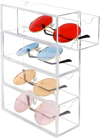 Supaway Organizzatore di Occhiali da Sole Eyeglasses Organiser Display Case Portaocchiali in Acrilico Trasparente Case 1 Pezzo con 4 Cassetti per Orologi, Collane, Occhiali e Cosmetici