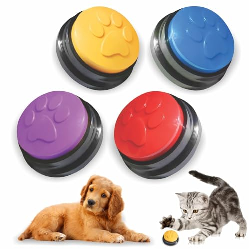 SUHSAI Botones de Comunicación para Perros - Grabación de 30 Segundos con Huellas - Botones de Respuesta para Perros y Gatos, Botones para Mascotas Parlantes, Timbre para Perro-Pack de 4