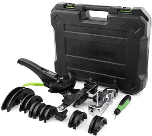 HLGKBY Kit Piegatubi Manuale, Piegatubi in Rame a Cricchetto con Tagliatubi e Alesatore per Sbavatura Strumento Piegatubi Manuale da 6~22mm con 7 Matrici, Curvatura a 90° HVAC